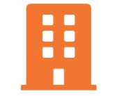 Orange building icon with six windows.