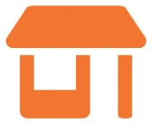 Orange abstract icon resembling a storefront.