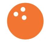 Orange bowling ball with three finger holes.
