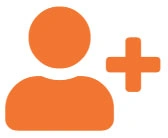 Orange user icon with plus sign.