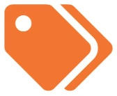 Orange price tag icon with two tags.