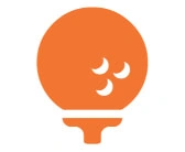 Orange golf ball on tee graphic.