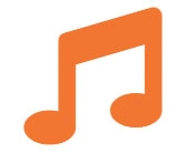 Orange musical note on white background.