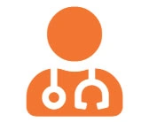 Orange doctor icon with stethoscope.