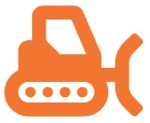 Orange bulldozer icon on white background.