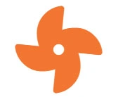 Orange pinwheel with four curved blades.