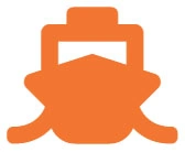 Orange ship icon on white background.