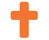 Orange cross symbol on white background.