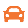 Orange car icon on black background.