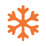 Orange snowflake icon on black background.