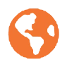 Orange globe icon on black background.