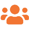 Orange user group icon on black background.