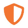 Orange shield icon on black background.