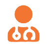 Orange medical icon with stethoscope on black.