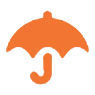 Orange umbrella icon on black background.