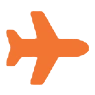 Orange airplane icon on black background.