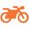 Orange motorcycle icon on black background.