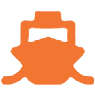 Orange boat icon on black background.