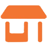 Orange shop icon on black background.