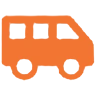 Orange bus icon on black background.