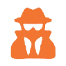 Orange spy icon on black background.