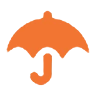 Orange umbrella icon on black background.