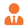 Orange person icon in business attire.