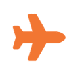 Orange airplane icon symbolizing air travel or aviation.